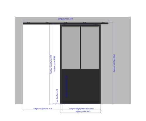 1067 droite porte coulissante ouverte - 2 verres  soubassement largeur 1067 2073998027