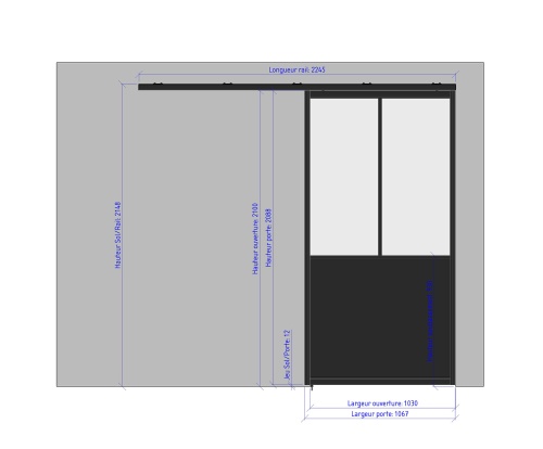 1067 gauche porte coulissante ferme - 2 verres  soubassement largeur 1067 74297928