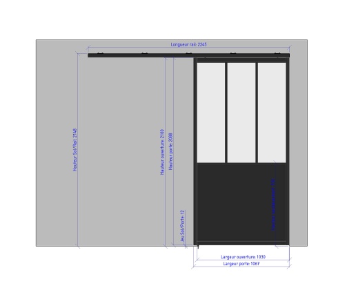 1067 gauche porte coulissante ferme - 3 verres  soubassement largeur 1067 819936328