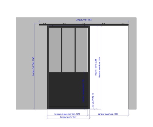 1067 gauche porte coulissante ouverte - 3 verres  soubassement largeur 1067 868766199