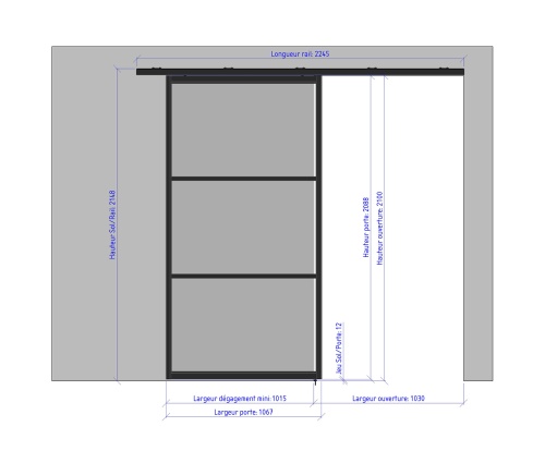 1067 gauche porte coulissante ouverte - 3 verres horizontaux largeur 1067 273711200
