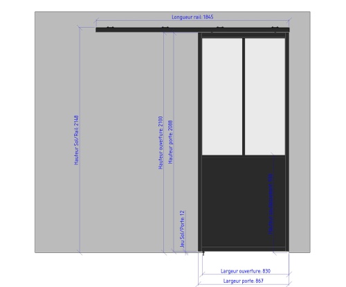 867 gauche porte coulissante ferme - 2 verres  soubassement largeur 867 211483132