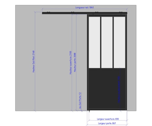 867 gauche porte coulissante ferme - 3 verres  soubassement largeur 867 961347815