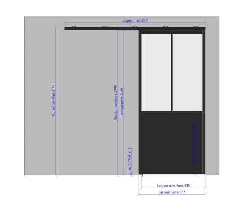 967 gauche porte coulissante ferme - 2 verres  soubassement largeur 967 426454971