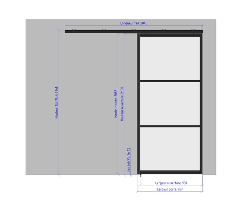 967 gauche porte coulissante ferme - 3 verres horizontaux largeur 967 172116741