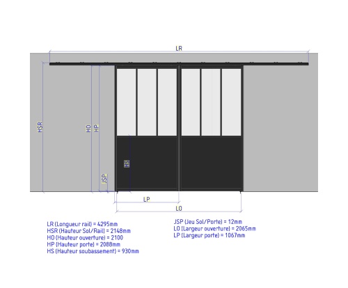 double porte coulissante ferme - 3 verres  soubassement 2xlargeur 1067 814200587