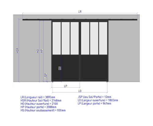 double porte coulissante ferme - 3 verres  soubassement 2xlargeur 967 1455306039