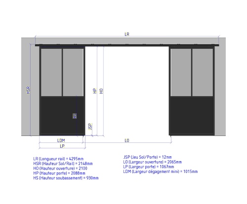 double porte coulissante ouverte - 2 verres  soubassement 2xlargeur 1067 601875261