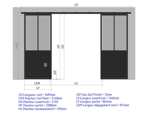 double porte coulissante ouverte - 2 verres  soubassement 2xlargeur 867 1776393469