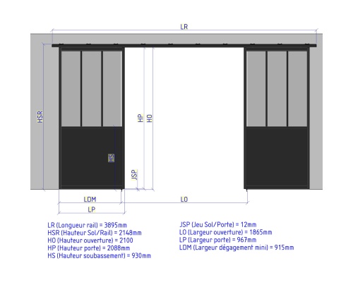 double porte coulissante ouverte - 3 verres  soubassement 2xlargeur 967 1030804908